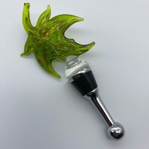 Green Glass Leaf Bottle Stopper